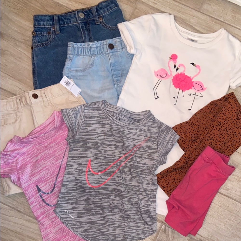 Girls 4T Clothing Bundle Flamingo Dress Nike Gap Jean Shorts Corduroy skirt